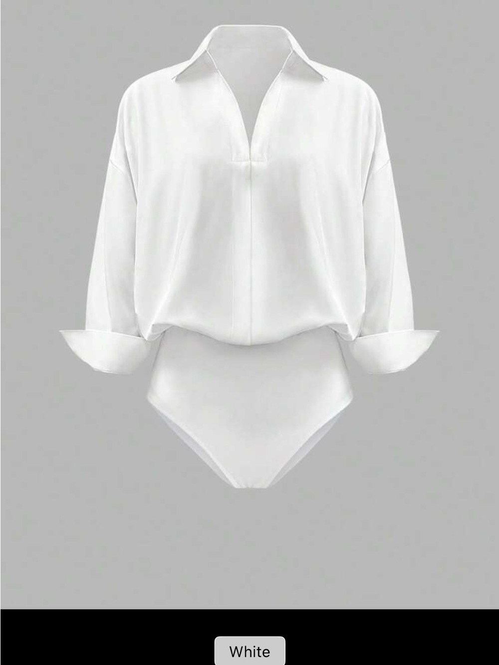 SHEIN White Long Sleeve V-Neck Collared Bodysuit